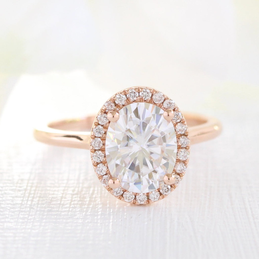 2.0CT Oval Cut Moissanite Halo Bridal Ring Set