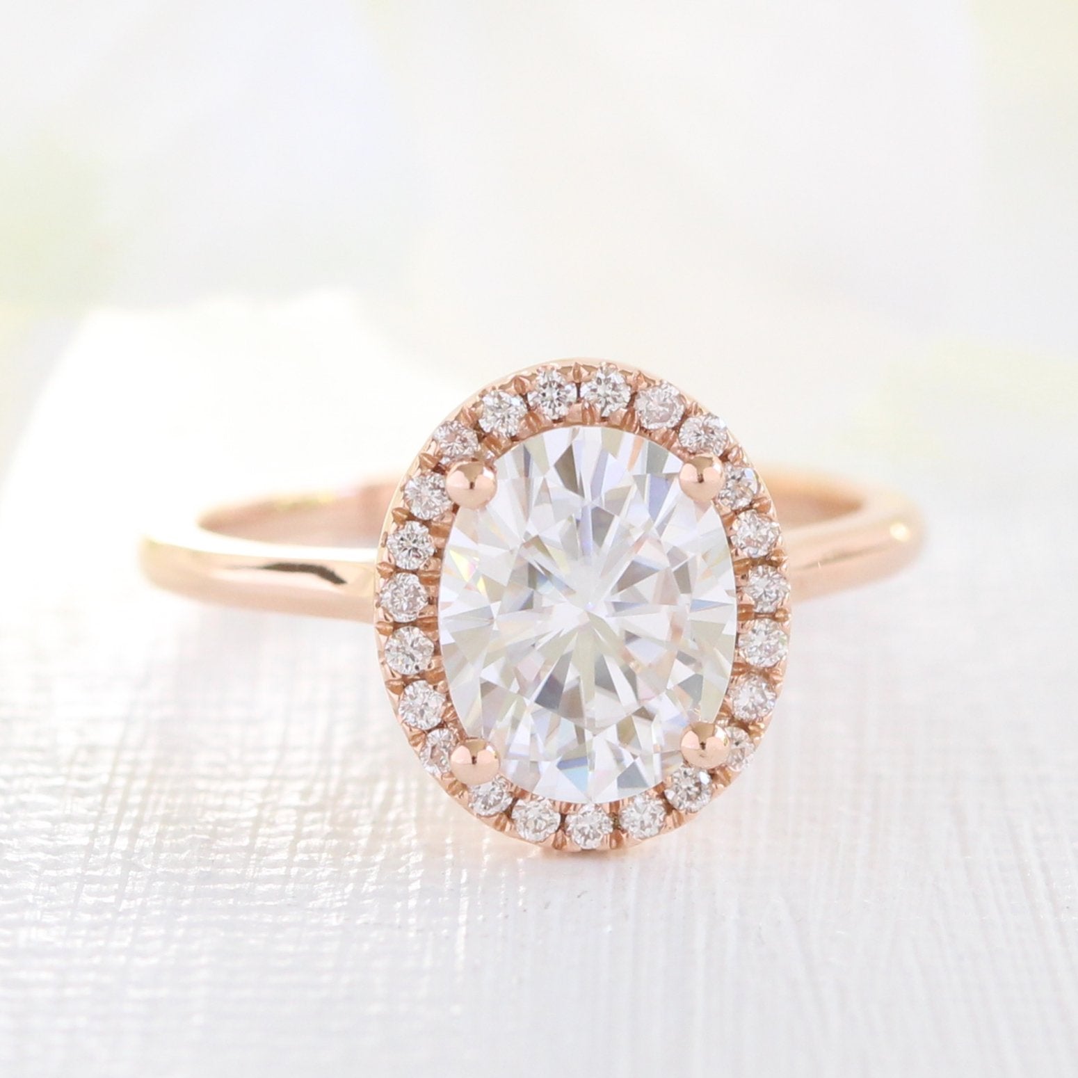 2.0CT Oval Cut Moissanite Halo Bridal Ring Set