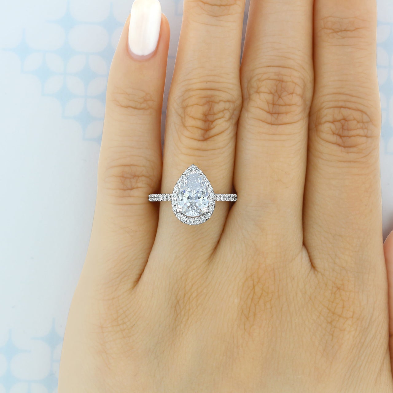 1.93ct Pear Cut Moissanite Halo Engagement Ring
