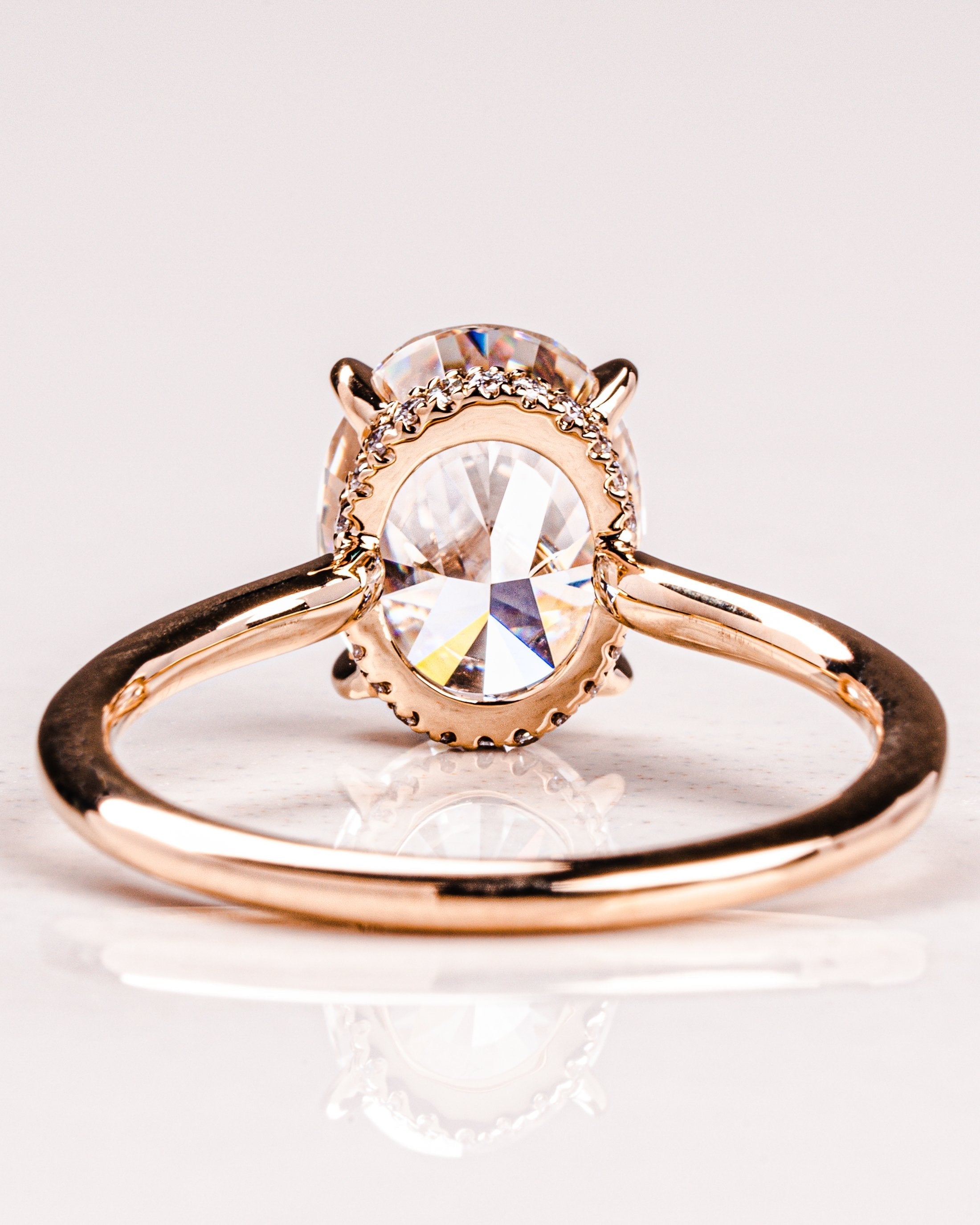 2.0 CT Oval Moissanite Solitaire Engagement Ring With Hidden Halo Setting