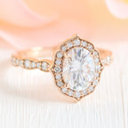 1.50 CT Vintage Oval Cut Moissanite Halo Engagement Ring