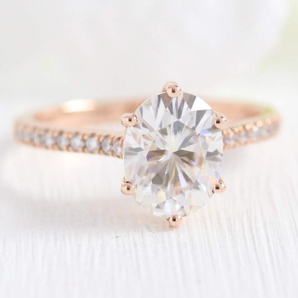 2.0 CT Oval Cut Moissanite Pave Engagement Ring