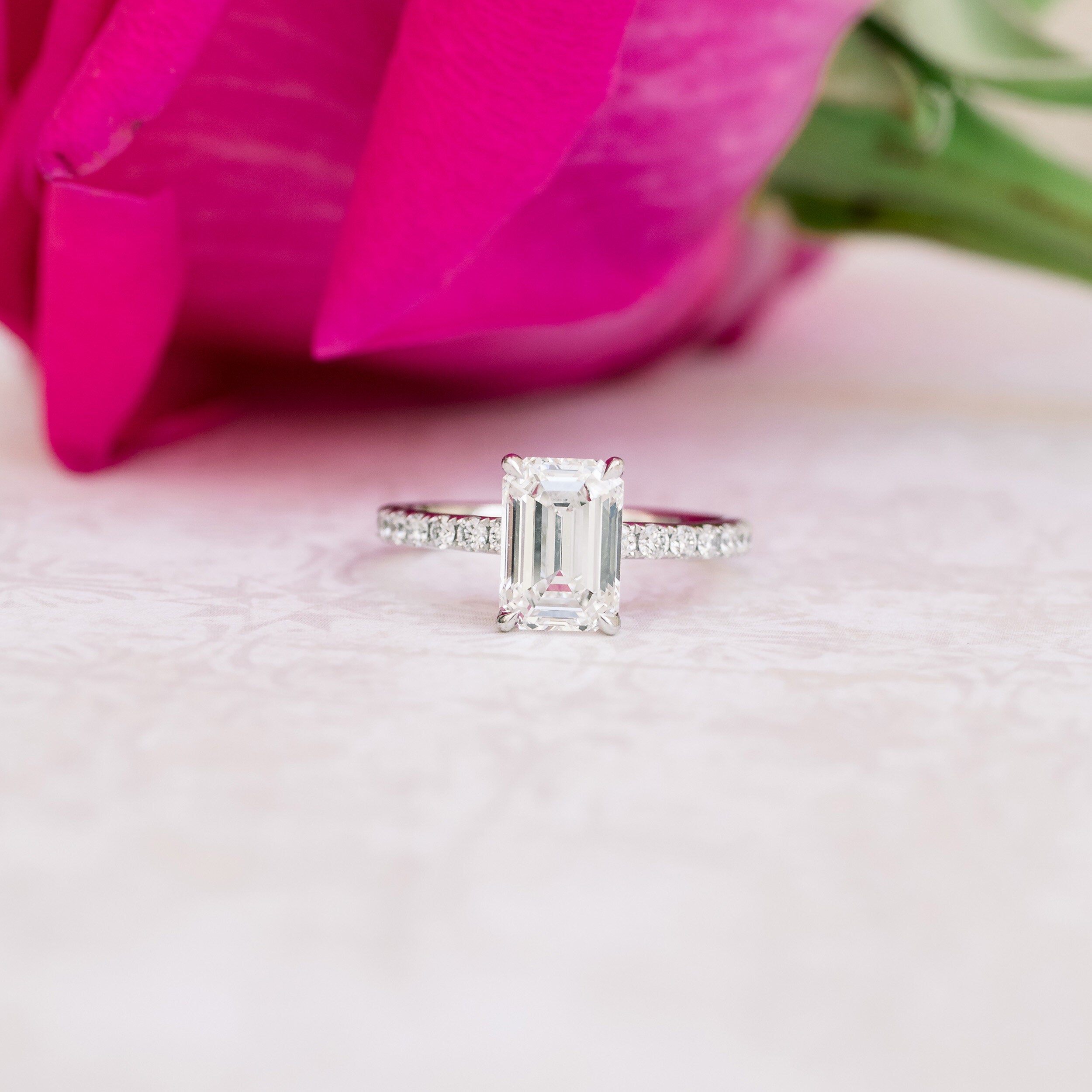 2.0 CT Emerald Moissanite Pave Setting Engagement Ring