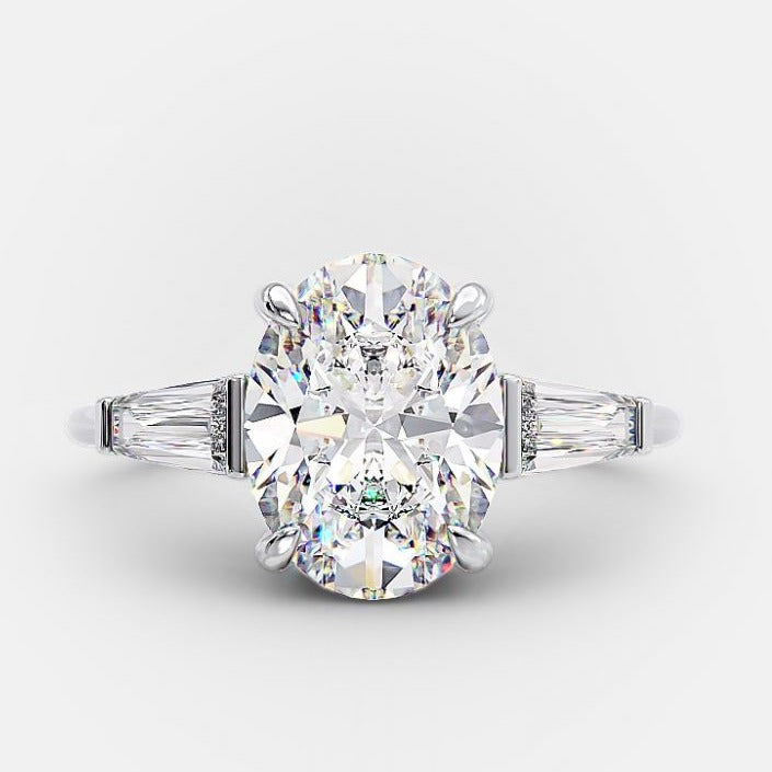 2.0 CT Oval Cut Moissanite Three Stone Engagement Ring