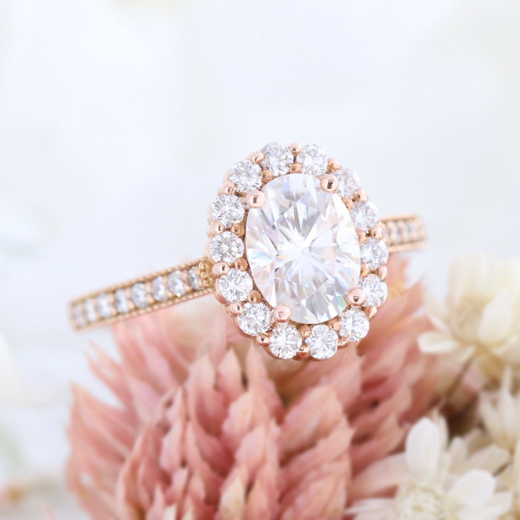1.50 CT Oval Cut Moissanite Halo Style Engagement Ring