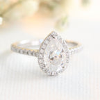 1.50 CT Pear Cut Moissanite Halo Engagement Ring