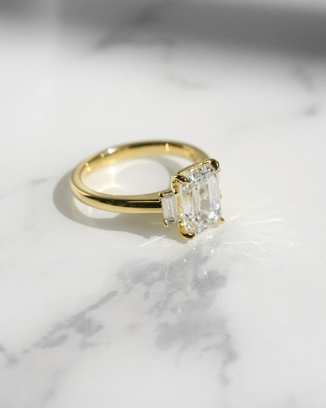 1.0 -3.0 CT Emerald ⁠Cut Lab Grown Diamond Three Stone Engagement Ring
