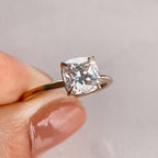 2.50 CT Cushion Moissanite Solitaire Engagement Ring With Hidden Halo Setting