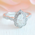 1.0 CT Vintage Floral Pear Cut Diamond Moissanite Halo Engagement Ring