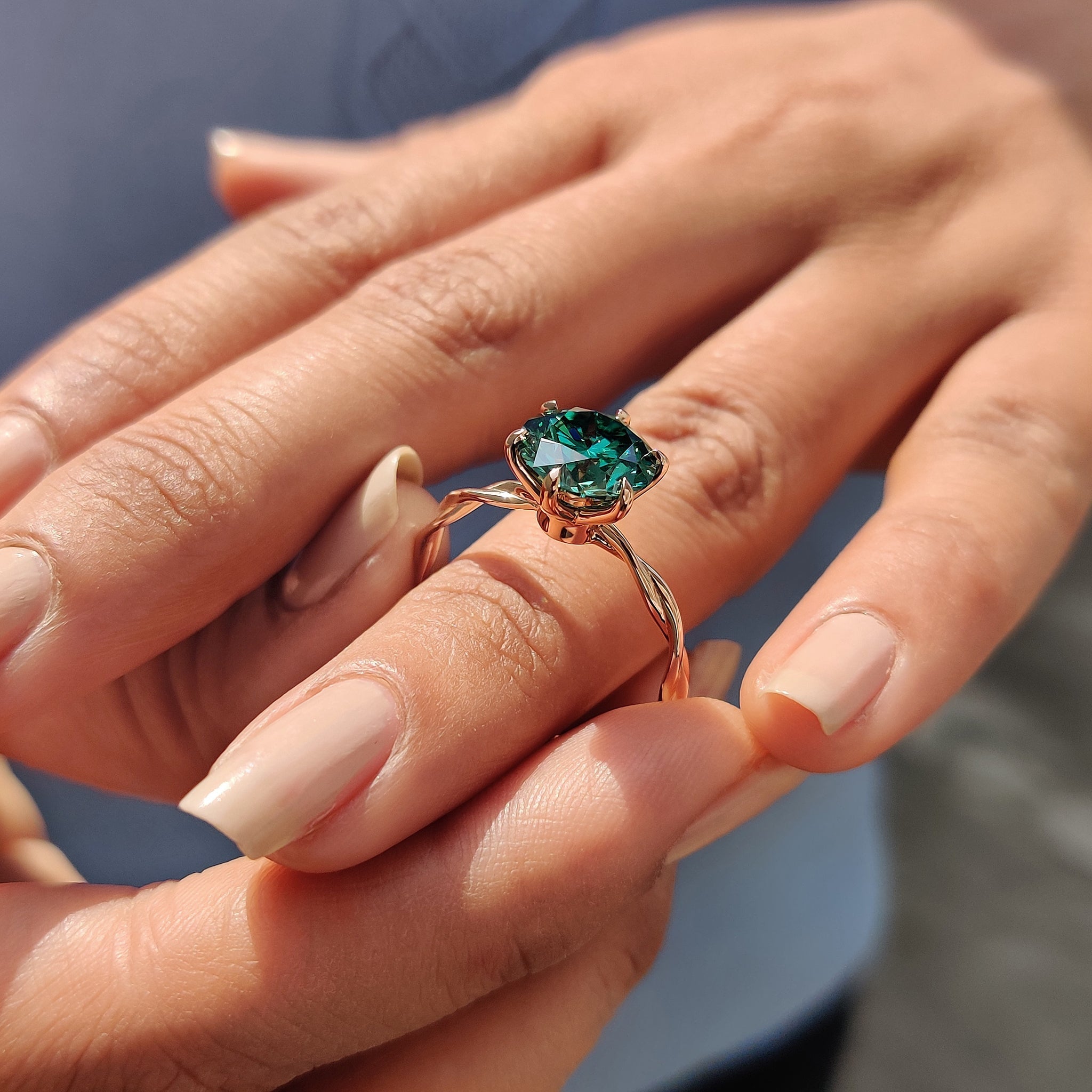 Rose Gold Solitaire Engagement Ring With Green Moissanite Secondary image