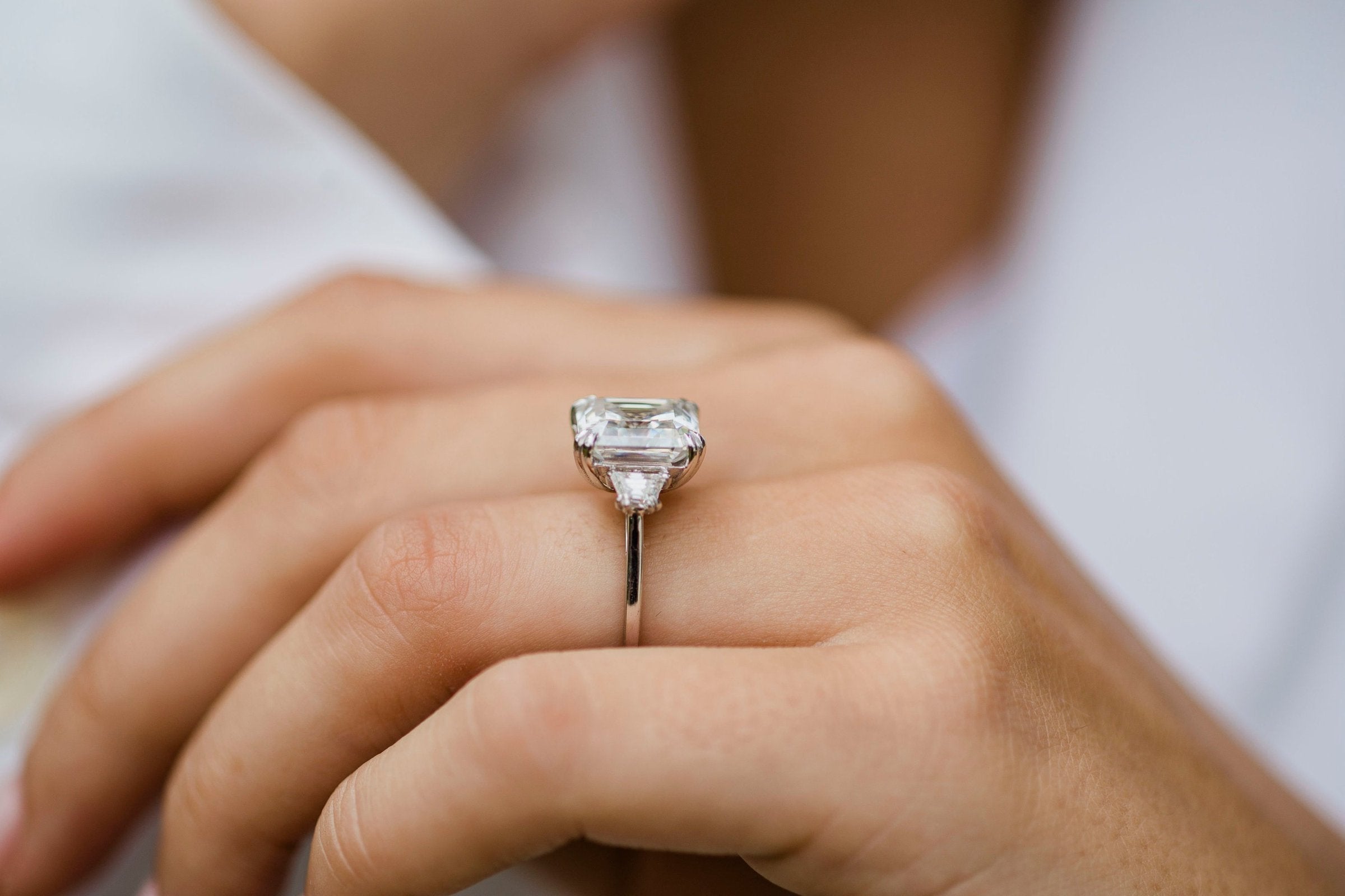 4.10 CT Asscher Cut Moissanite Three Stones Engagement Ring