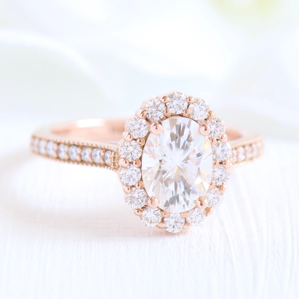 1.50CT Oval Cut Moissanite Halo Bridal Ring Set