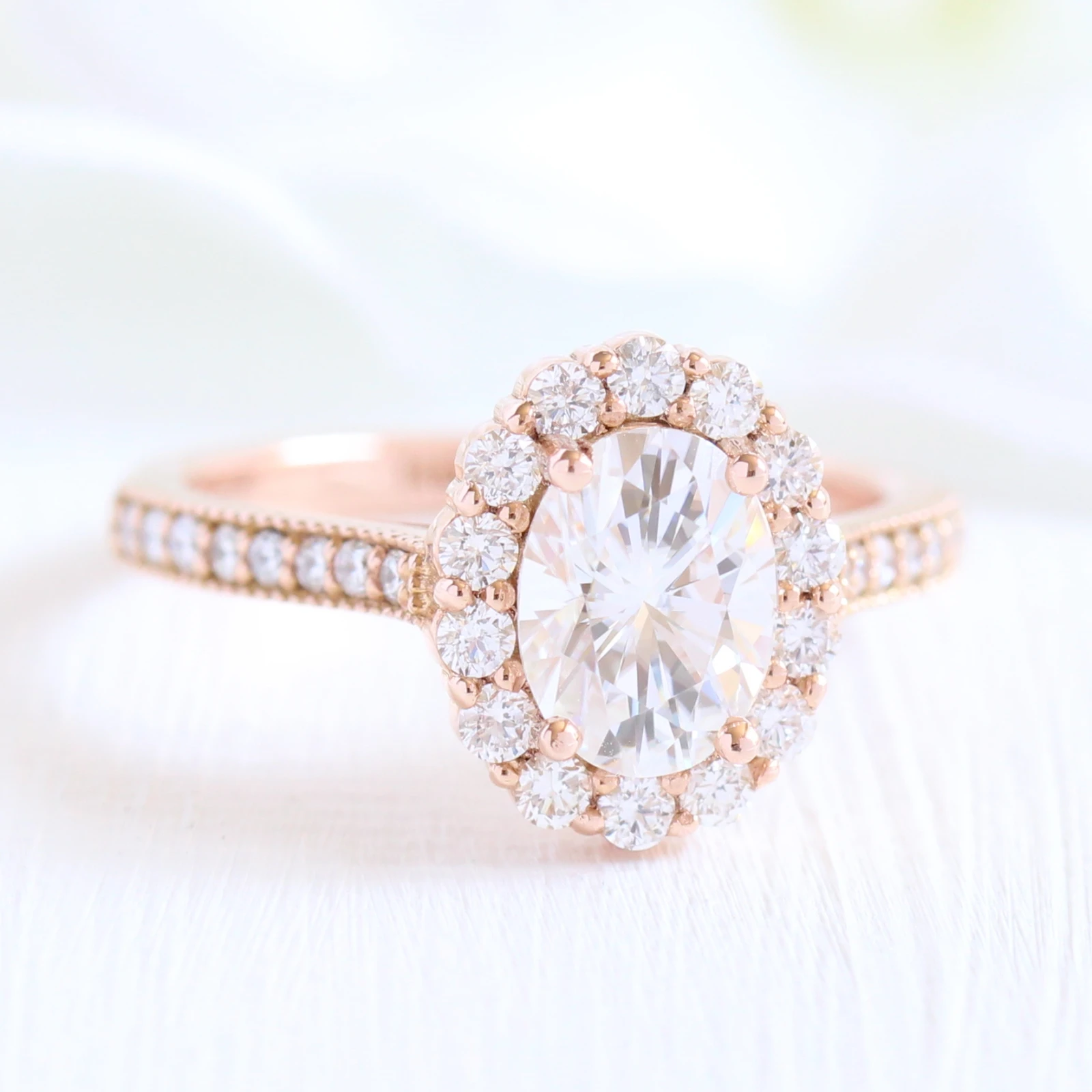 1.50CT Oval Cut Moissanite Halo Bridal Ring Set