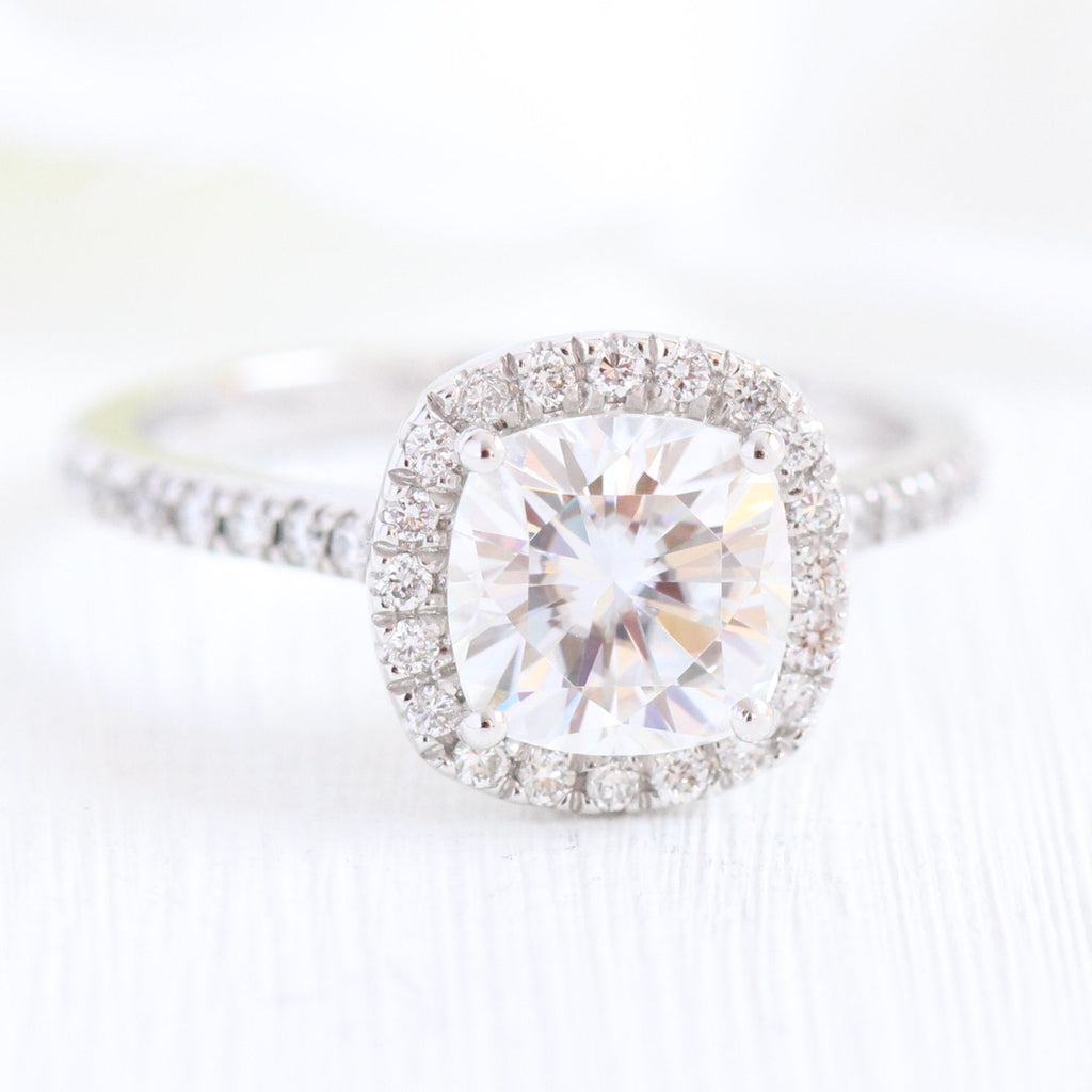 1.65 CT Cushion Cut Moissanite Halo Engagement Ring