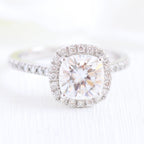 1.65 CT Cushion Cut Moissanite Halo Engagement Ring