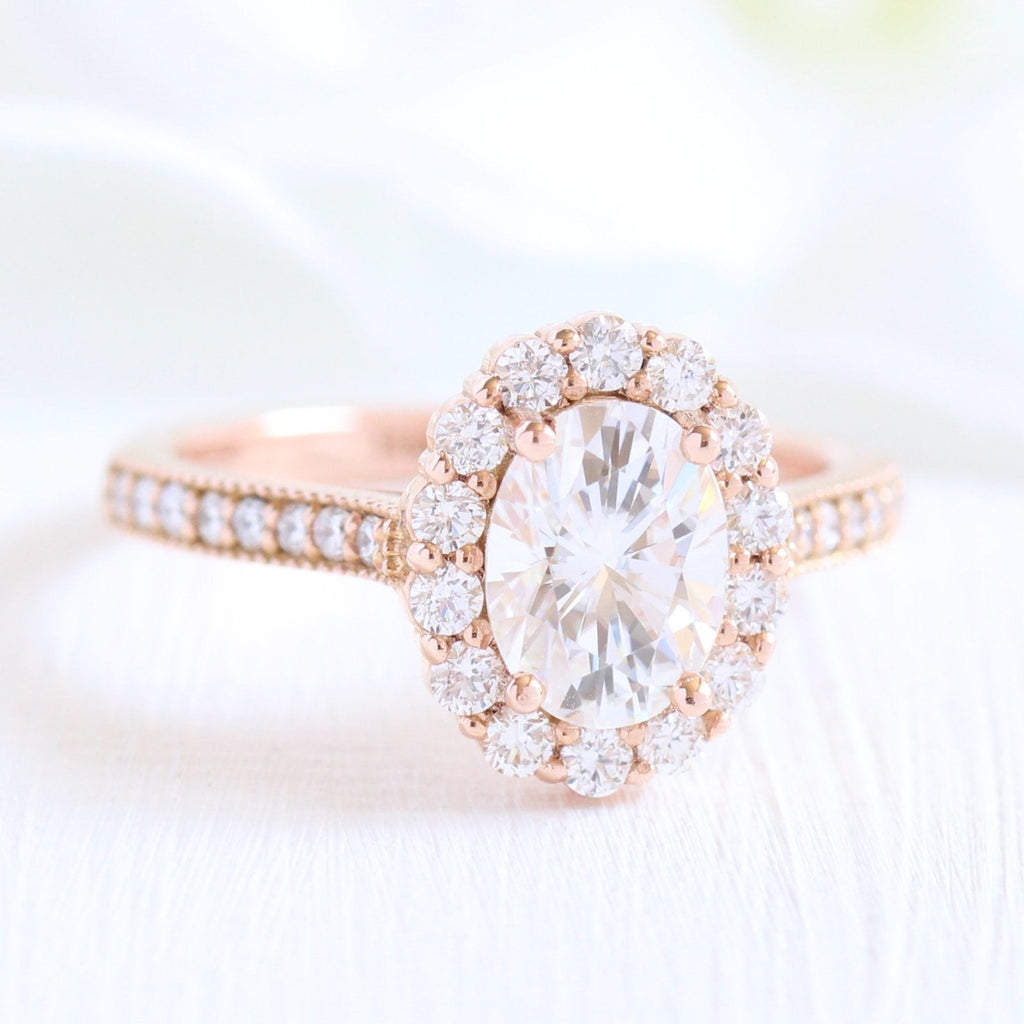 1.50CT Oval Cut Moissanite Halo Bridal Ring Set