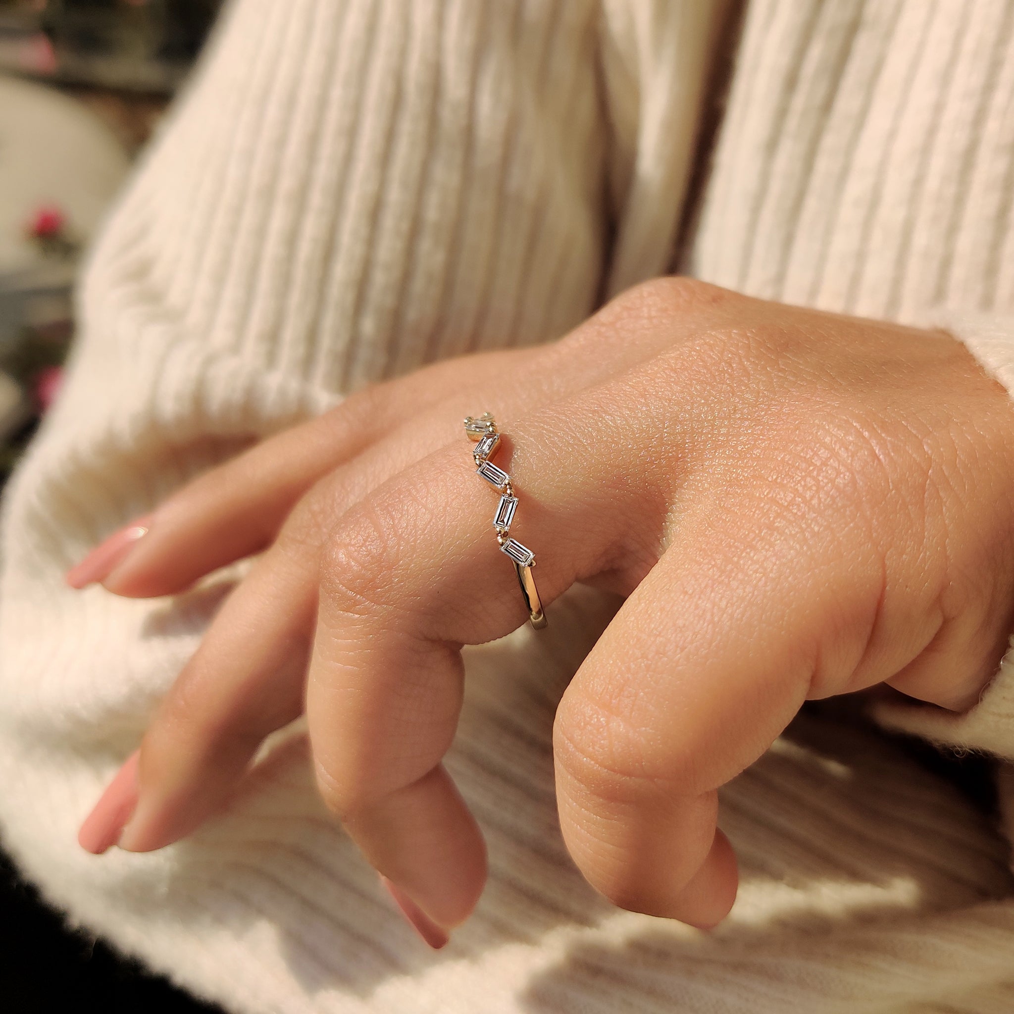 Baguette Cut Wedding Band With Zic Zac Style