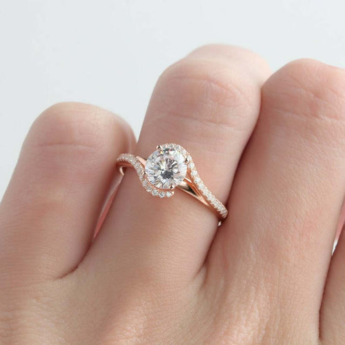 1.0CT Round Brilliant Cut Bypass Style Moissanite Engagement Ring