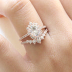 1.50CT Oval Cut Moissanite Halo Bridal Ring Set
