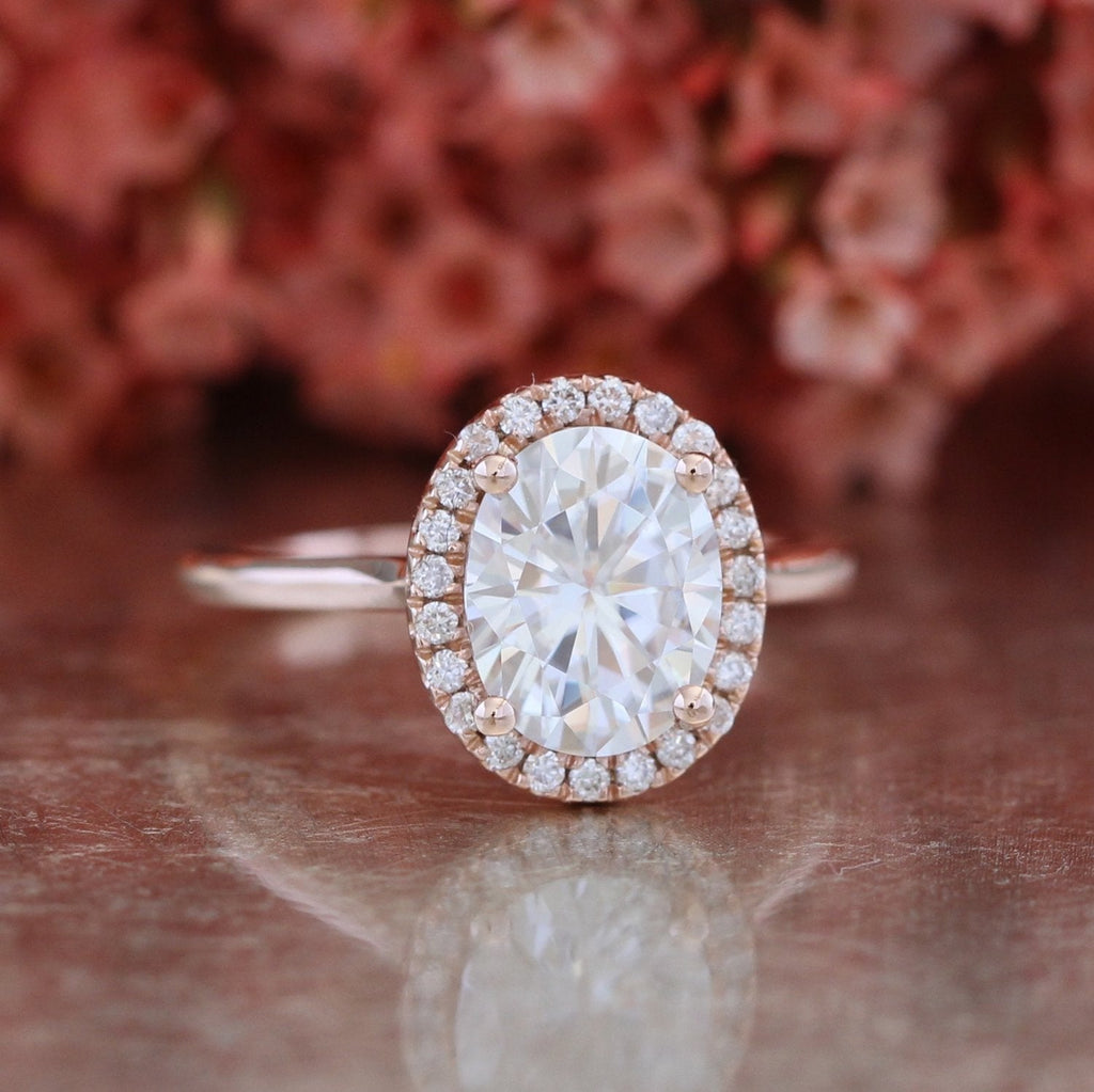 2.0 CT Oval Cut Moissanite Halo Engagement Ring