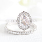 1.50CT Oval Cut Moissanite Halo Bridal Ring Set