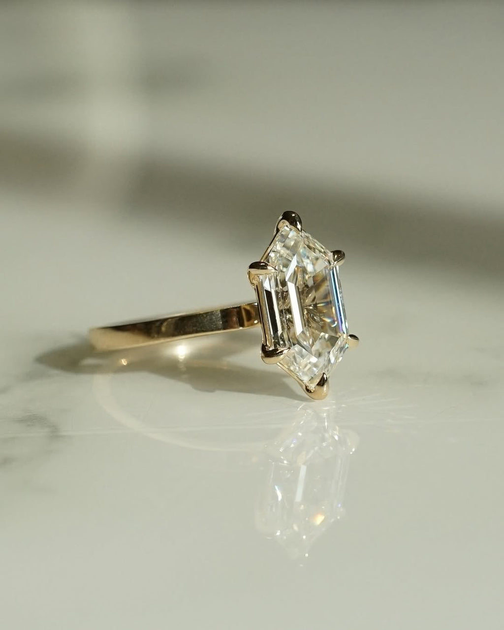 1.0 -3.0 CT Hexagon ⁠Cut Lab Grown Diamond Solitaire Engagement Ring