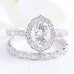 1.50 CT Oval Cut Moissanite Halo Bridal Ring Set