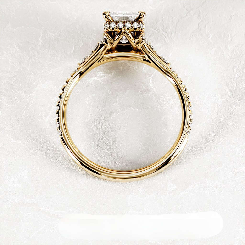 2.5 CT Radiant Cut Moissanite Pave & Hidden Halo Style Engagement Ring