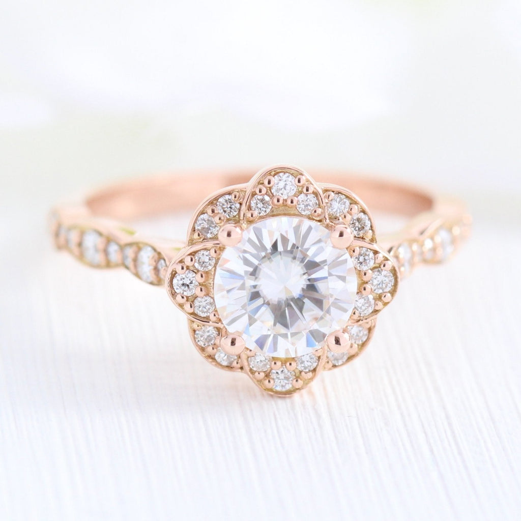 1.0CT Round Cut Moissanite Vintage Halo Bridal Ring Set