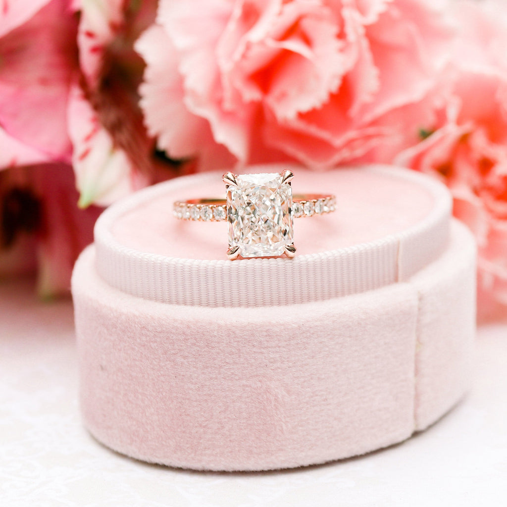 3.0 CT Radiant Moissanite Pave Setting Engagement Ring