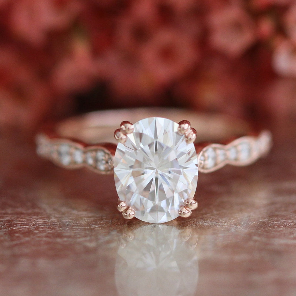 2.0 CT Oval Cut Moissanite Vintage Style Engagement Ring