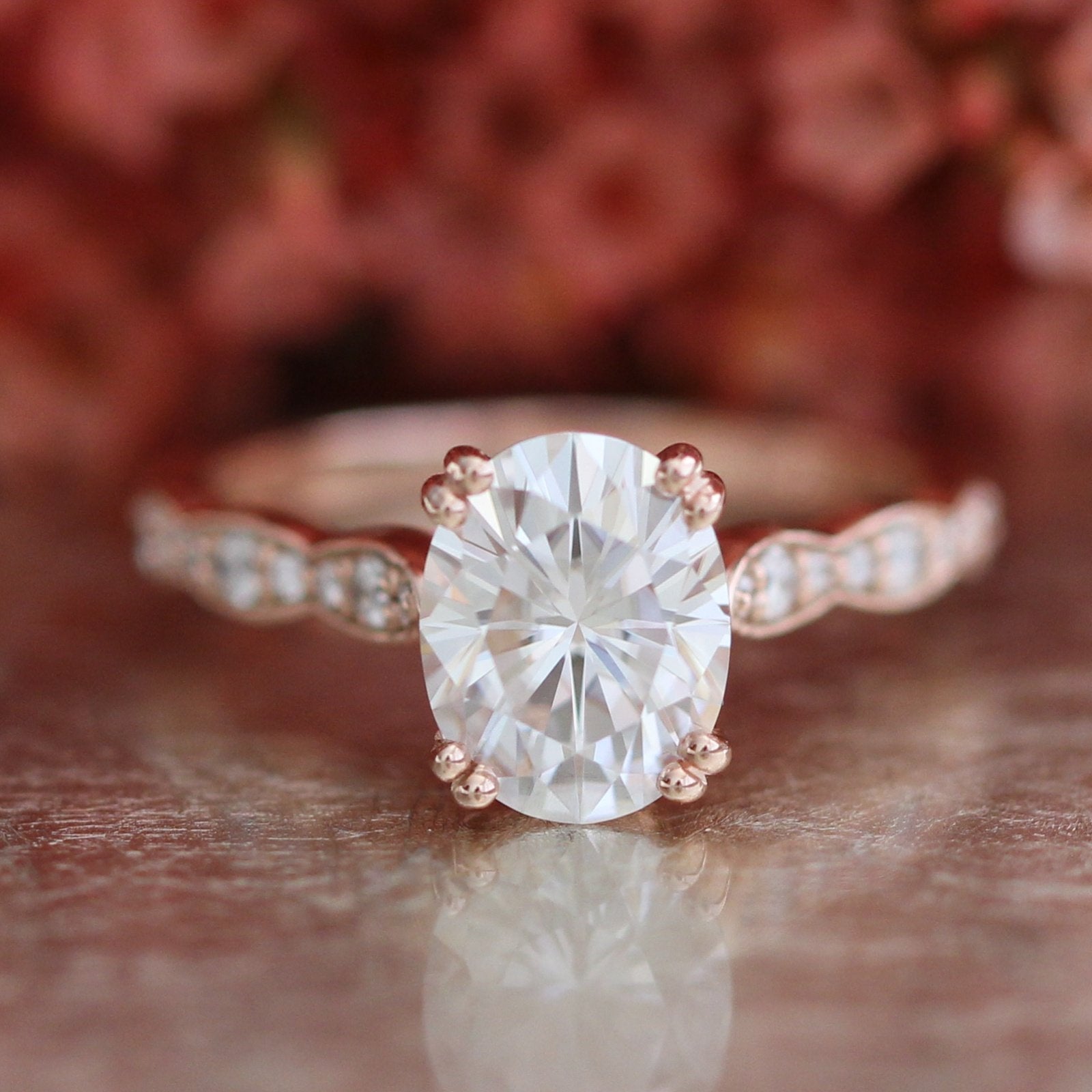 2.0 CT Oval Cut Moissanite Vintage Style Engagement Ring