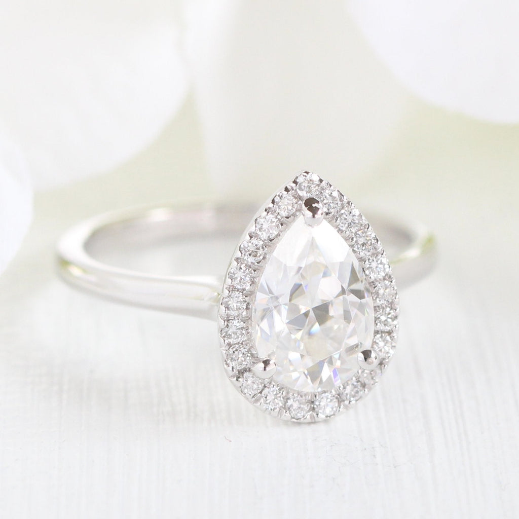 1.50 CT Pear Cut Moissanite Halo Engagement Ring
