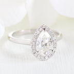 1.50 CT Pear Cut Moissanite Halo Engagement Ring