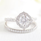 1.0CT Cushion Cut Moissanite Halo Bridal Ring Set
