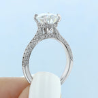 1.93CT Oval Moissanite Hidden Halo Triple Pave Setting Engagement Ring