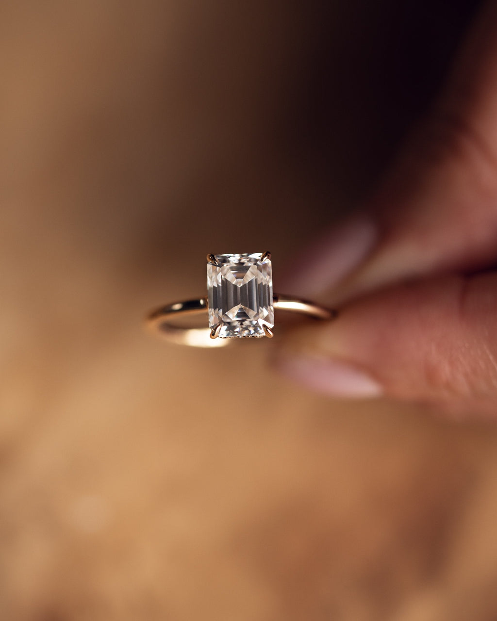 2.50 CT Emerald Moissanite Solitaire Engagement Ring With Hidden Halo Setting