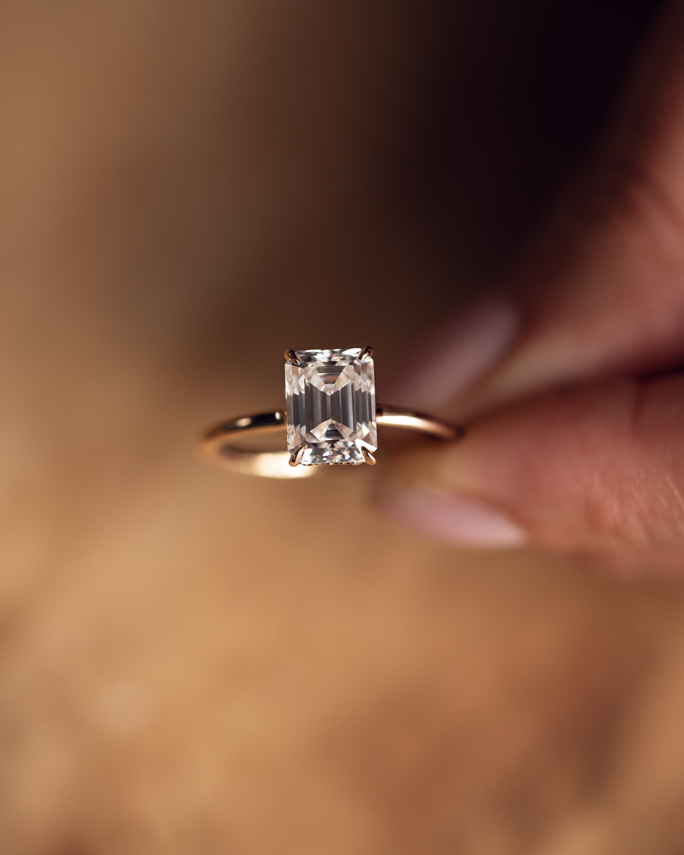 2.50 CT Emerald Moissanite Solitaire Engagement Ring With Hidden Halo Setting