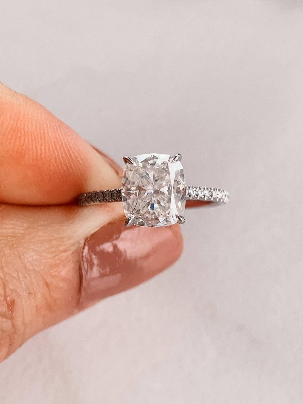 2.0 CT Cushion Moissanite Hidden Halo Pave Setting Engagement Ring