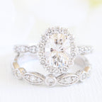 1.50CT Oval Cut Moissanite Halo Bridal Ring Set