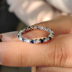 Round Cut Blue Diamond and Blue Sapphire Eternity Band