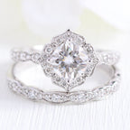 1.0 CT Cushion Cut Moissanite Halo Bridal Ring Set