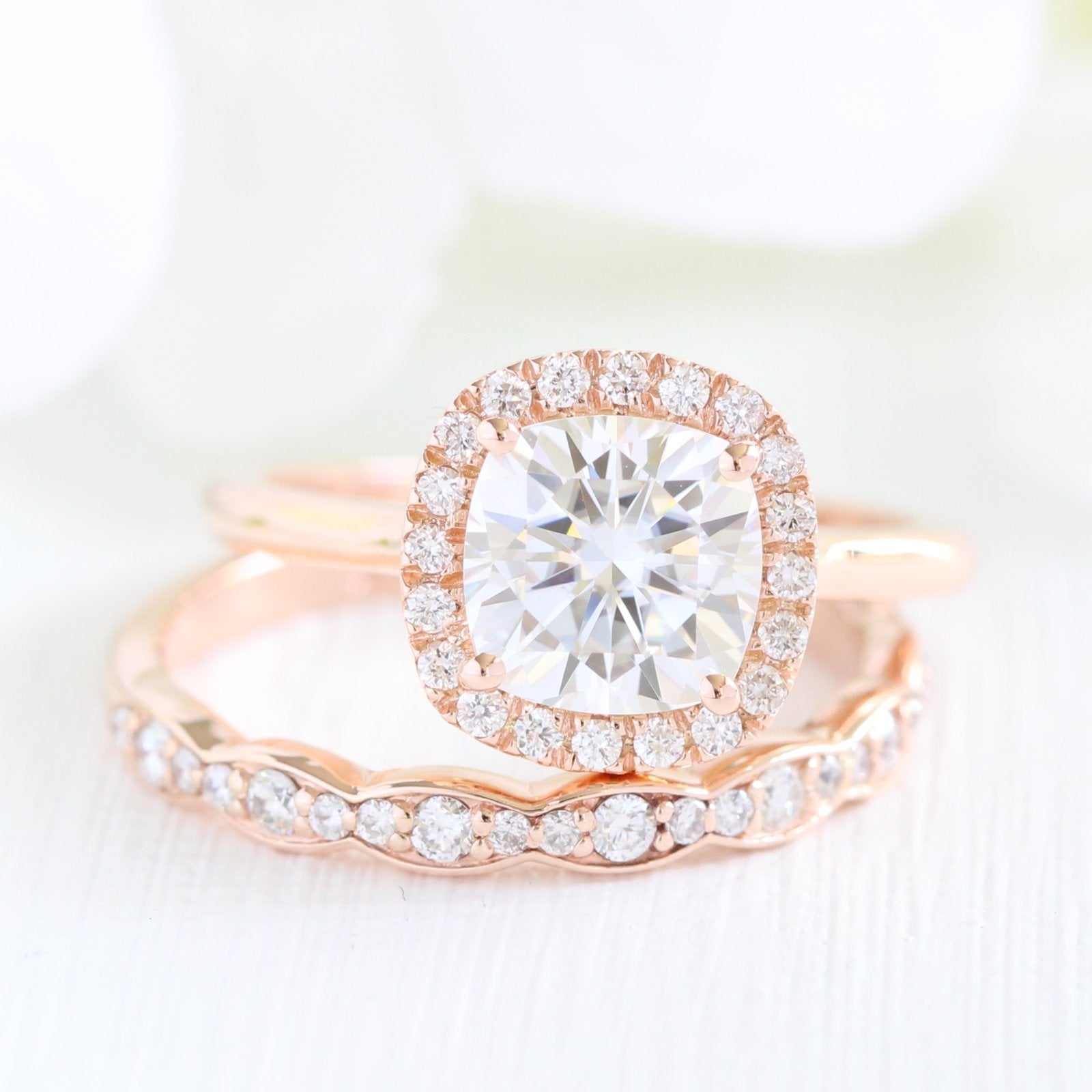 1.65CT Cushion Cut Moissanite Halo Bridal Ring Set Secondary image