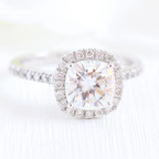 1.65CT Cushion Cut Moissanite Halo Engagement Ring
