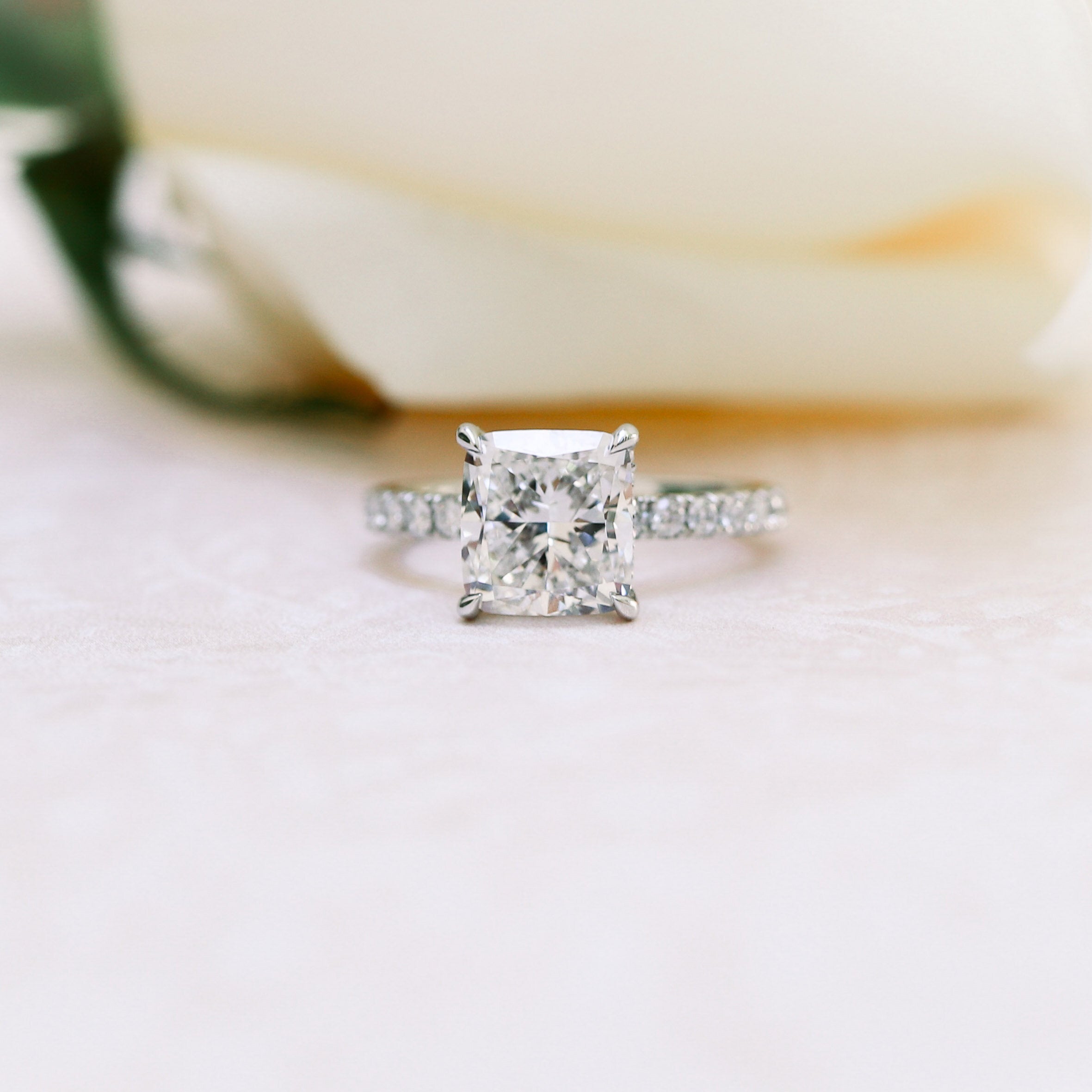 2.50 CT Cushion Moissanite Pave Setting Engagement Ring