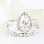 1.50CT Pear Cut Moissanite Halo Bridal Ring Set