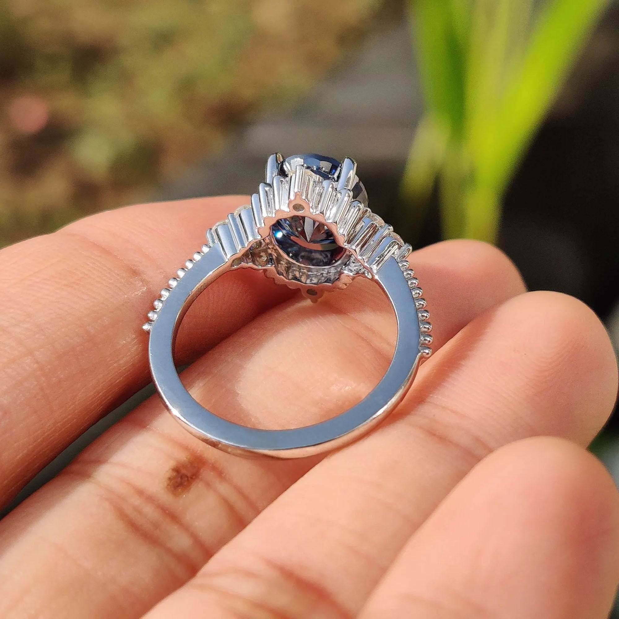 Royal Blue Oval Milgrain Engagement Ring