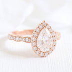 1.50CT Pear Cut Moissanite Halo Bridal Ring Set