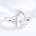 1.50 CT Pear Cut Moissanite Halo Split Shank Style Engagement Ring