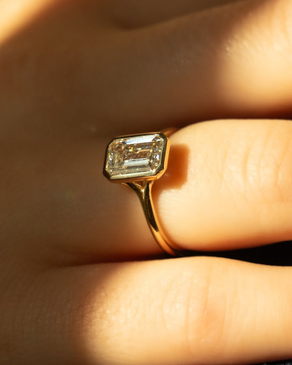 1.0 -3.0 CT Emerald ⁠Cut Lab Grown Diamond Bezel  Engagement Ring